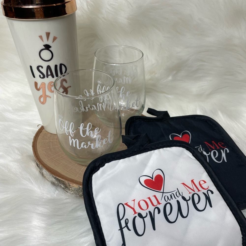 Engagement Glasses Tumbler Potholders Bundle